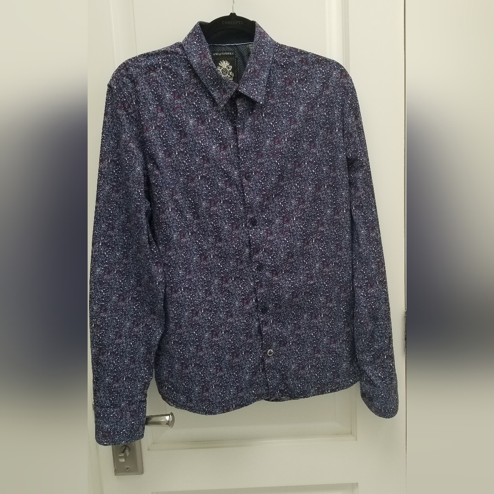 Dark Blue with Maroon and White Paisley Design Men English Laundry Shirt Size M